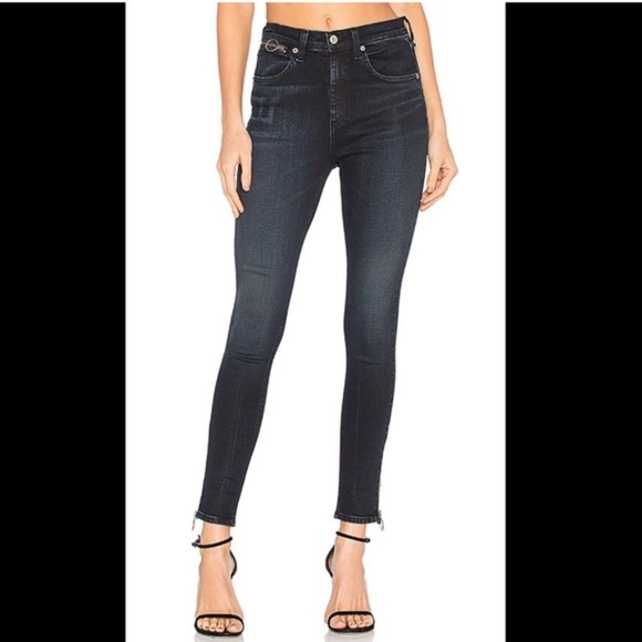 Rag & Bone O Ring Dive Capri High Rise Skinny Crop in Black Brook - Size 30 MINT - Picture 2 of 13